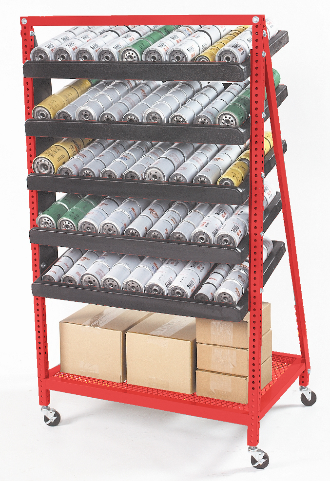 FS-304 — Free Standing Oil Filter Rack (4-filter trays, w/ storage shelf