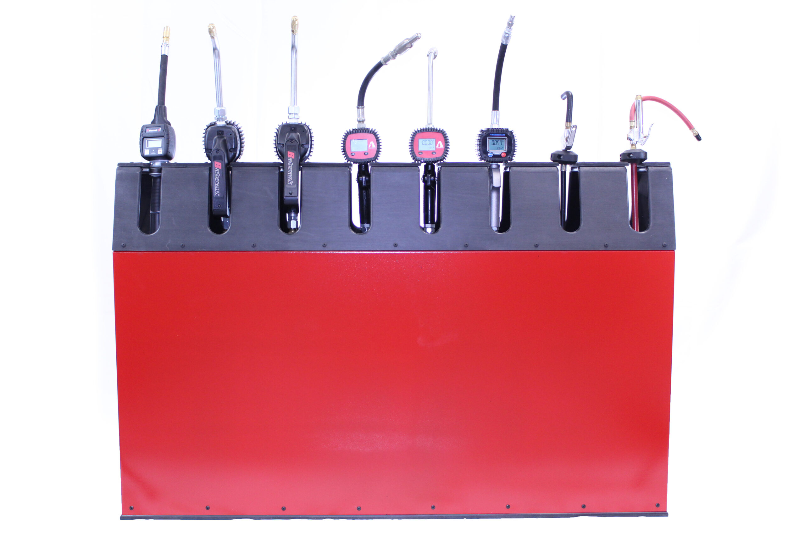 E142-4-RD — Lube Dispensing Bar (4-outlets) (Red finish)
(8 outlet pictured)