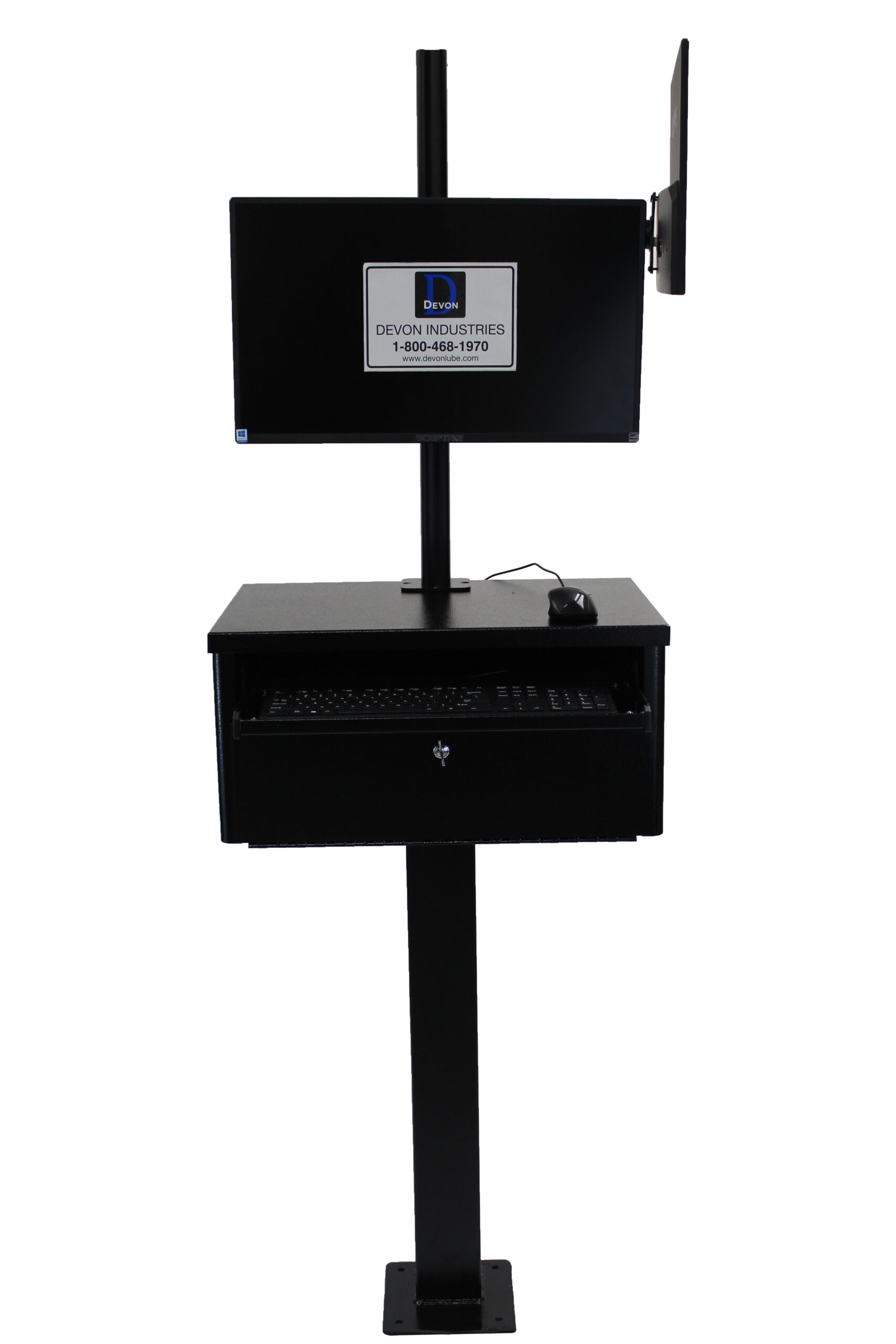 CP-11DX-2M — Pedestal Post Cabinet w/Door With Heavy Duty 750MM Multi Monitor Post and 2-Monitor Brackets