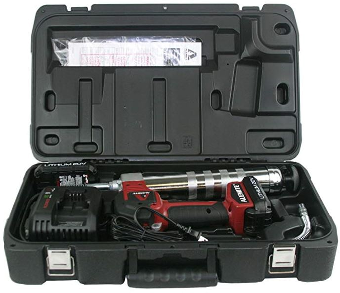596-A1 — Alemite Hand held 20v cartridge grease gun with 3′ whip  Battery-Powered Grease Gun.