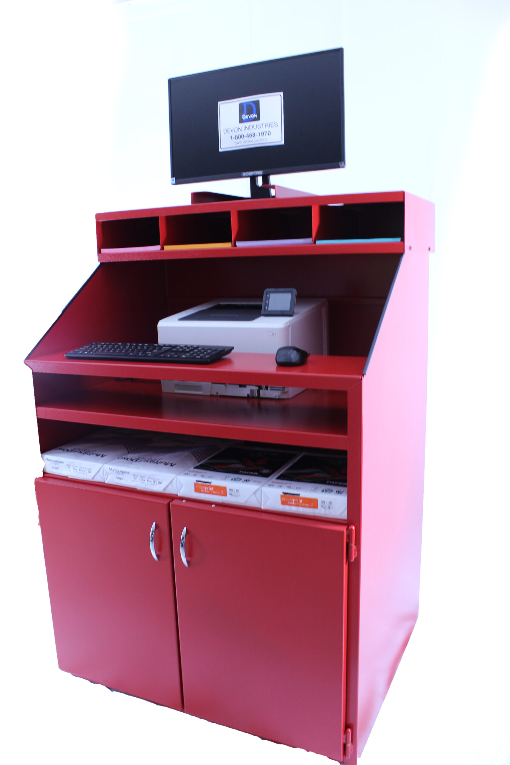 C7030-DX-R — Cashier/Computer Station w/Doors (Red, 30″W)