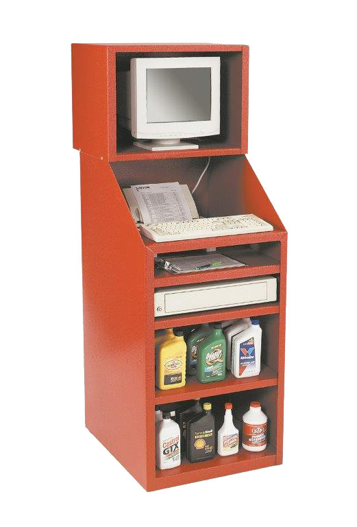 C6000-CD-R — Cashier / Computer Station Red (23″W, w/eye-level monitor module)